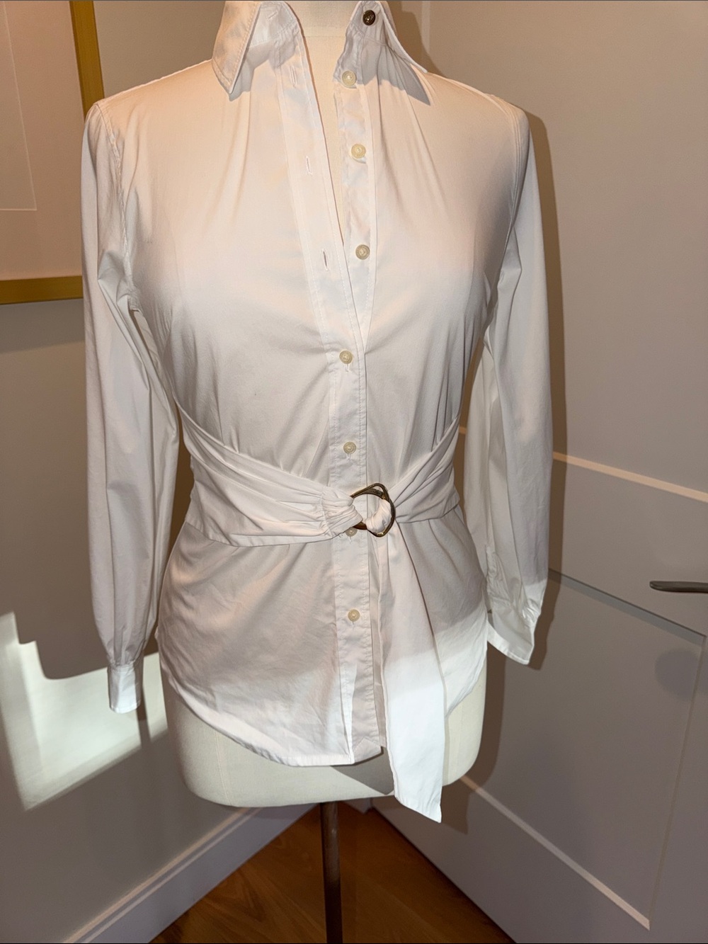 Lauren Ralph Lauren Button-Front Shirt with Integrated Waist Tie w/ D-Ring Closu
